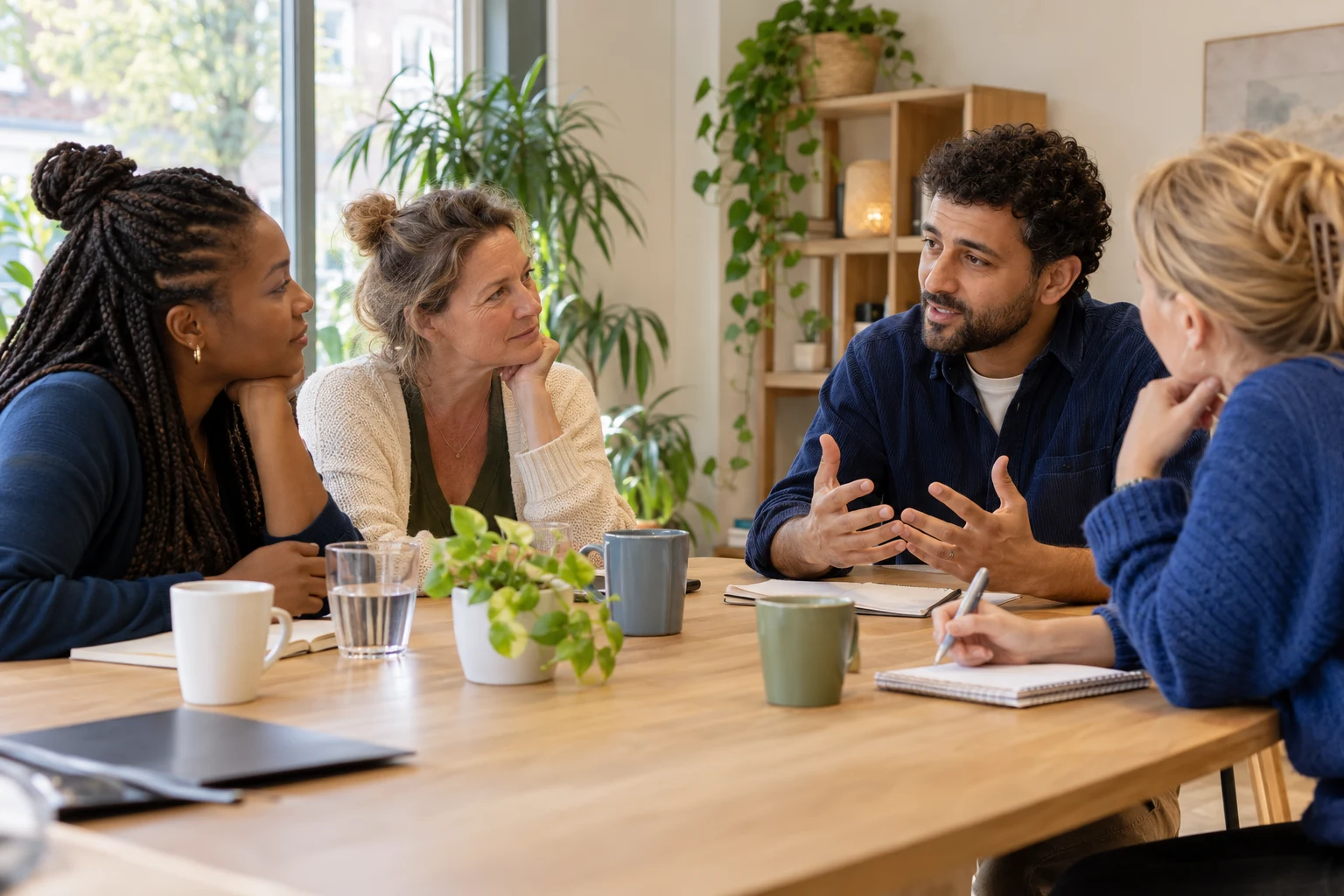 Zorgprofessionals tijdens een persoonlijk teamoverleg